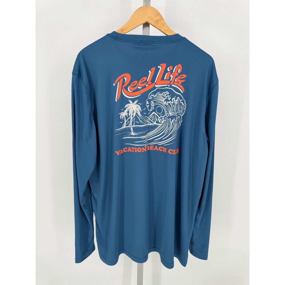 Reel Life Mens Long Sleeve Vacation Beach Graphic T-Shirt‎ XXL Blue Polyester